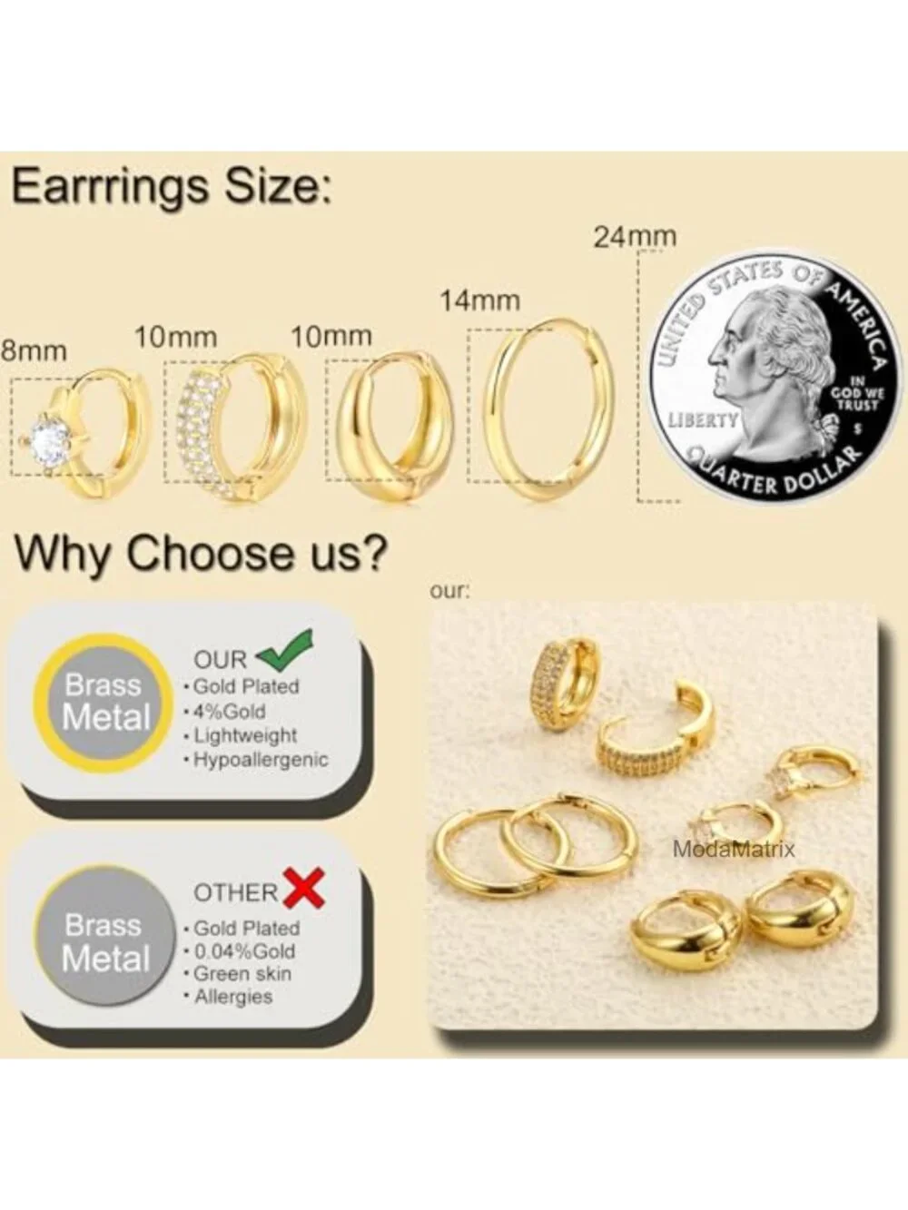 14K Gold Plated Hoop Earrings Set for Multiple Piercing